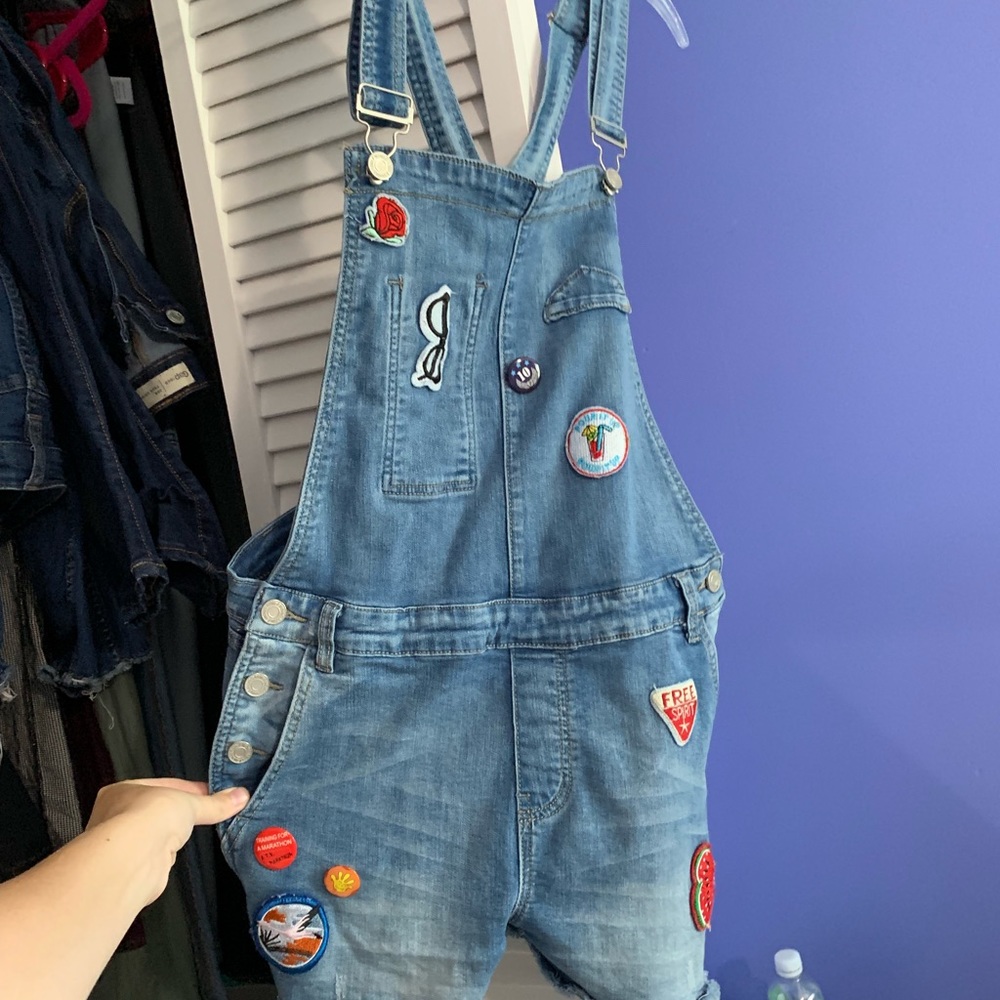 Vintage inspired short overalls with cute patches
